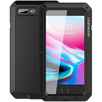 iPhone 8 Plus Heavy Duty Case, 7 Plus Metal Case, 5.5 Inch LIGHTDESIRE Aluminum Protective Metal Extreme Water Resistant Shockproof Military Bumper Cover Shell - Black