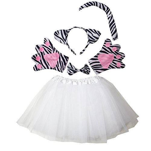 Kids Zebra Costume Ears Headband Bowtie Tail Tutu Paws Set