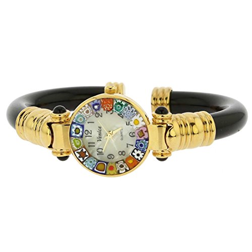 Murano Glass Millefiori Bangle Watch - Black
