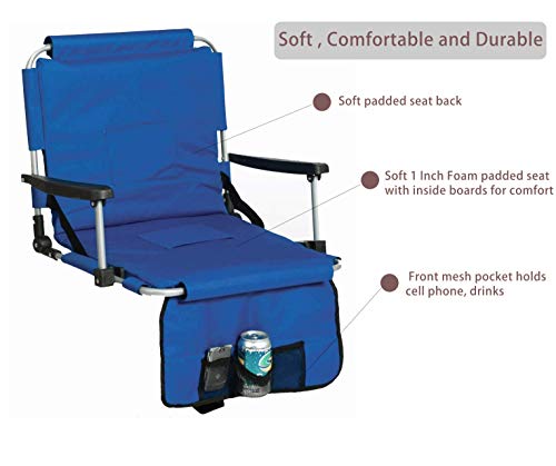 Picnic Plus Stadium Seat with Arms, Straps to Bench & Bleachers Royal Blue