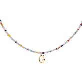 Mikovivi for Women Girls Letter PendantSummer Necklaces, Bohemian Beaded Necklace Colorful Beaded Initial Necklace Handmade Jewelry Gifts for Teens(G)