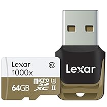 Lexar Professional 1000x microSDXC 64GB UHS-II/U3 (Up to 150MB/s Read) W/USB 3.0 Reader Flash Memory Card LSDMI64GCBNL1000R