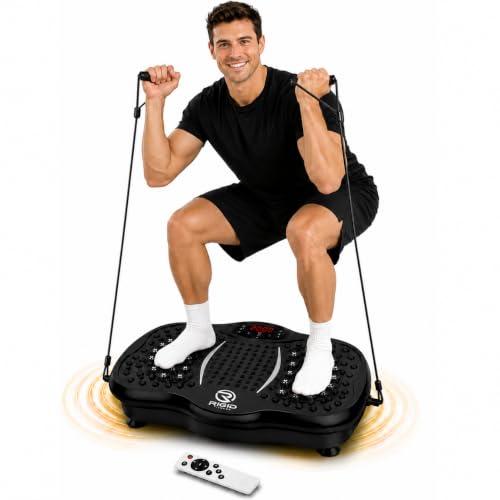 RIGID FITNESS Vibration Plate Exercise Machine with Remote Control - 2 Resistance Bands, P1-P5 Modes & 1-99 Speed Levels - Touchscreen, Bluetooth Speaker & USB Port - Support up to 150kg/330lbs