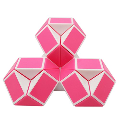 Mipartebo Magic Snake Ruler Cube Puzzles 24 Wedges Brain Teaser Twist Toys White and Pink