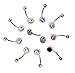 Freedi 10pc Stainless Steel Belly Ring Jewelry Piercing with Imitation Diamonds 10 Different Colors
