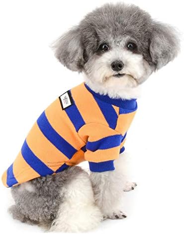 Zunea 犬服 秋冬 ニット セーター 小型犬 おしゃれ かわいい ストライプ コート ジャケット 暖かい 防寒 オレンジ ペット 綿服 冬服 Tシャツ 超定番 ドッグウェア トイプードル あたたかい 猫用 洋服 S お散歩 チワワ