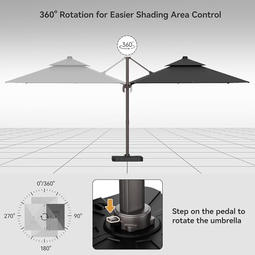 ZLACUIU 9x12FT Grey Cantilever Outdoor Patio Umbrella with Base, Large Rectangular Offset Design, Double Top Heavy Duty Aluminum Frame & 360° Rotation for Pool Garden Deck Backyard
