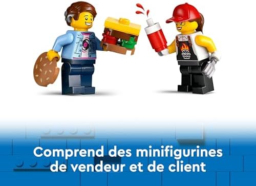 City Le Food-Truck de Burgers, Jouet de Camionnette, Cadeau pour Garçons et Filles de 5 Ans ou Plus, Jeu Imaginatif avec Camionnette et Cuisine, Minifigurines de Vendeuse 60404