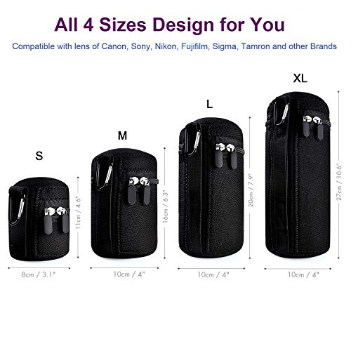 waka [4 Pack] Thick Protective Neoprene Camera Lens Pouch Set, Camera Lens Case Zipper DSLR Camera Lens (Canon, Nikon, Sony, Olympus, Panasonic)- Small, Medium, Large, Extra Large