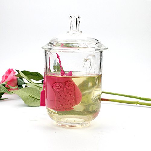 2pcs Silicone Mini Owl Tea Bag,Ezeso Reusable Tea Filter Infuser Strainer for Coffee Herb Punch (Blue + Rose)
