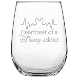 Funny Disney-Inspired Stemless Wine Glass | Mickey Mouse Fan | Birthday | For Him | For Her | Housewarming | Wedding | Anniversary Present | by Laser Etchpressions | Heartbeat of a Disney Addict