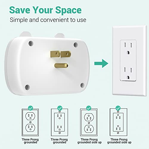 Outlet Extender with USB, 3 AC Outlets Wall Plug Adapter with 2 USB Wall Charger, Multi Plug Outlet Extender, Wall Mount Outlet Splitter for Home, Office, Hotel, Travel, Dorm Room-White (2 Packs)