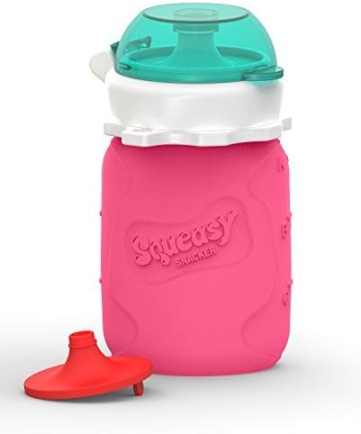 Squeasy Snacker 3.5oz 100% Food Grade Silicone Reusable Food Pouch, featuring the No Spill Insert - Pink by Squeasy Gear