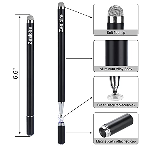 Stylus for iPad (2 Pcs), Zealoire Magnetic Disc Capacitive Stylus Pens Touch Screens for Apple/iPhone/Ipad pro/Mini/Air/Android/Microsoft/Surface All Universal Touch Screens - Black/White