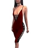TOB Women's Sexy Spaghetti Strap Bodycon Romper V-Neck Lace up Club Jumpsuit