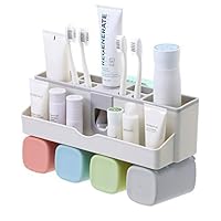 DRAGON VINES No Drill Wall Mount Multifunctional Toothbrush Stand and Toothpaste Dispenser for Electric Toothbrush, Toothpaste, Comb, Razor