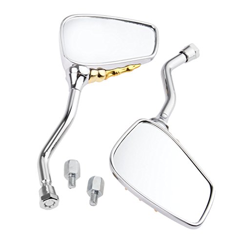2Pcs 8-10mm Gold Motorcycle Bike Chrome Skeleton Skull Hand Claw Rearview Side Mirror - Thumbnail 2