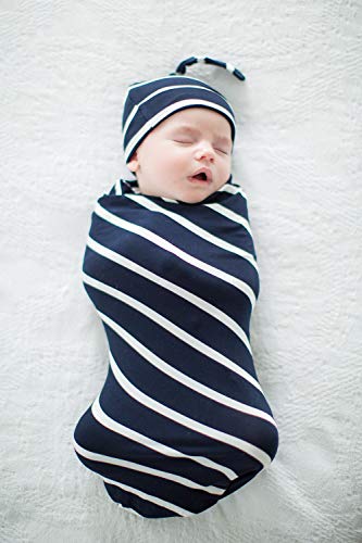 Matching Maternity/Delivery Robe with Baby Swaddle Set, Mom and Baby (Navy Blue Stripe, L/XL pre Pregnancy 12-18) - Thumbnail 3