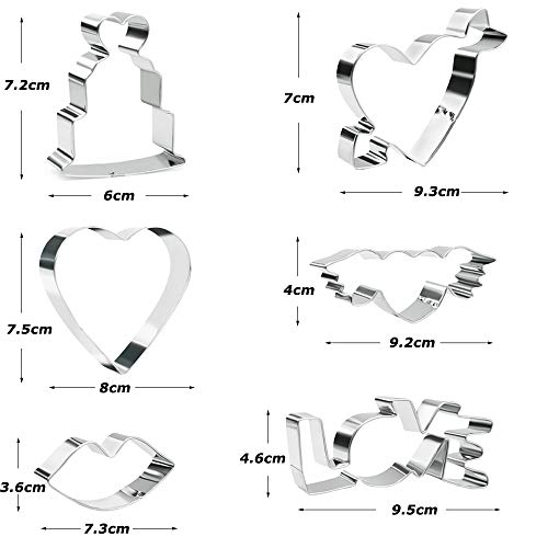 KAISHANE Valentine's Day Cookie Cutter Set 6 Pieces Cake Lip Heart Shapes Cookie Cutters Birthday Wedding Biscuit Fondant Cutters for Baking