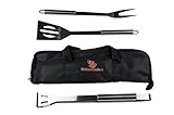 Barbecue Grill Tool Set - 3 Piece BBQ Grilling Utensil Kit Including Stainless Steel Spatula, Fork, and Tongs with Bonus Carrying Case