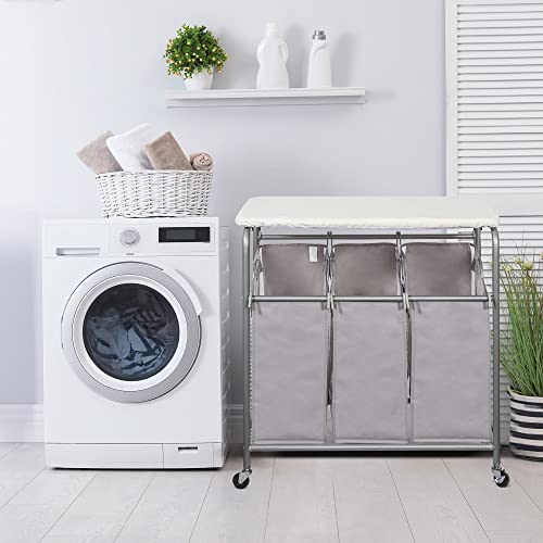 STORAGE MANIAC 3Section Laundry Sorter with Foldable Ironing Board