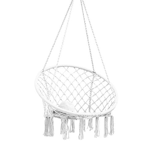 Macrame Swing Hammock Chair,Nordic Style Cotton Hanging Rope Hammock Chair for Bedroom Living Room Reading Room Indoor Outdoor Balcony Garden Patio
