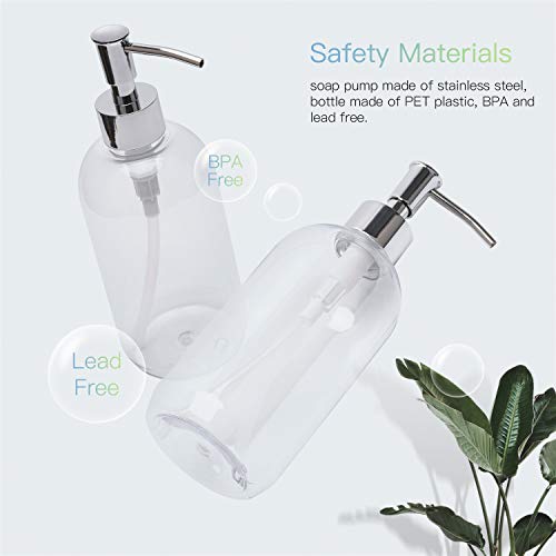 ULG Soap Dispensers Bottles 16oz Countertop Lotion Clear with Stainless Steel Pump Empty BPA