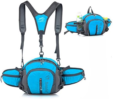 Fondlife Outdoor Multi-functional Unisex Waist Pack Sport Backpack Water-proof Large Capacity Bag with Adjustable Shoulder Strap and Water Bottle Pouch Perfect for Running Hiking Cycling Camping Travel (Blue)