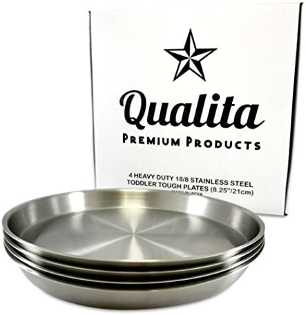 Qualita Premium Set of 4 Stainless Steel Kids Plates Toddler Tough Baby Safe BPA Free