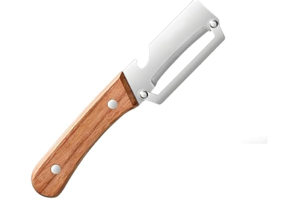 MultiFunctional Vegetable Peeler for Kitchen，Multifunctional Vegetable Peeler with Wooden Handle and Bottle Opener，2-in-1 Stainless Steel Kitchen Tool for Fruit Apple Potato Pumpkin Papaya (1)
