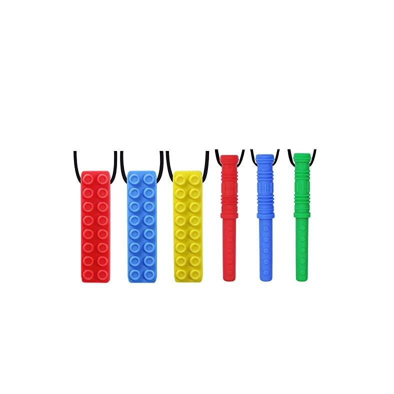 Chew Necklace by GNAWRISHING – 6-Pack – Perfect for Autistic, ADHD, SPD, Oral Motor Children, Kids, Boys, and Girls…