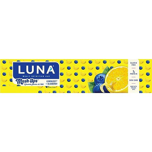 LUNA BAR – MASH-UPS LEMONZEST + BLUEBERRY FLAVOR – GLUTEN FREE SNACK BARS – NON-GMO – PROTEIN BARS – MADE WITH ORGANIC OATS (15 PACK)