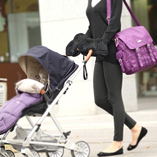 Stroller Hand Muff, Picowe 2Pack Pram Pushchair Gloves, 11.8"×6"Inches Waterproof Anti-Freeze Hand Warmer Gloves for Parents and Caregivers, Fixed on Baby Stroller(Black)