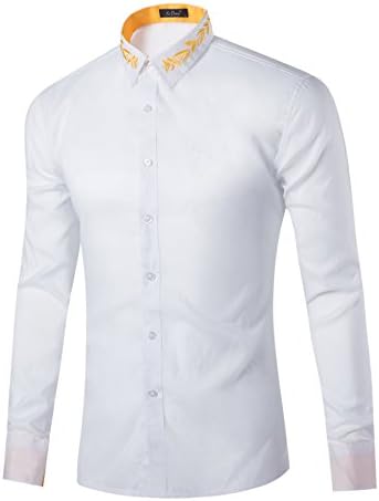 New Fashion Personality Embroidered Neckline Embroidered Long Sleeved Shirt (L, White)