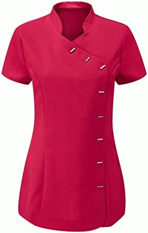 TulipLadies Women's Beauty Tunic Hairdresser SPA Nail Salon Therapist Massaging Tunic Uniform Work Wear Tops Cloths (Hot Pink, 14)