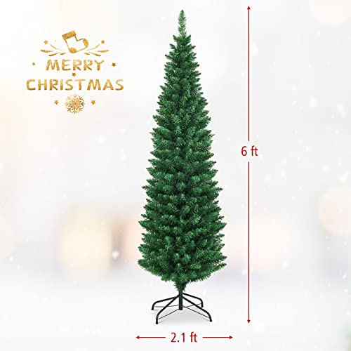 Goplus 6ft Pencil Christmas Tree, Unlit Artificial Slim Xmas Tree with