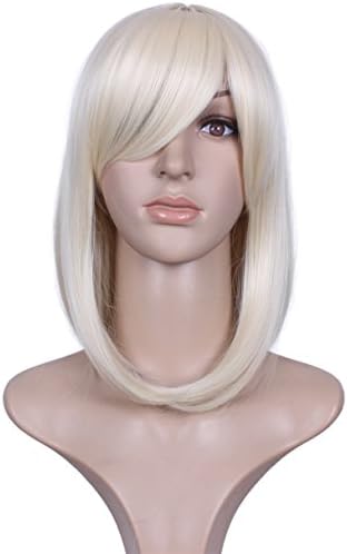 Diforbeauty Short Straight with Oblique Bangs Synthetic Hair Bob Wig for Cosplay Costume (Ash Blonde)