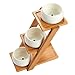 Bamboo Plant Stand - 3-Tier Plant Stand with 3 White Ceramic Pots, Narrow Shelf Unit, Shelf Organizer for Indoor, Outdoor Plant Display - 8.25 x 8.25 x 4.75 Inches