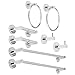 LUCKUP Bathroom Hardware Set Polished Chrome Bath Accessories Wall Mounted Round Towel Bar Set SUS304 Stainless Steel, 8 Piece