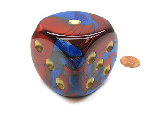 Blue and Red Gemini With Gold Pips 50mm (2in) D6 Die Chessex