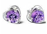YH Women's Sterling Silver Heart Shape Stud Erarings Purple One Size