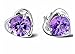 YH Women's Silver Plated Heart Shape Stud Erarings Purple One Size