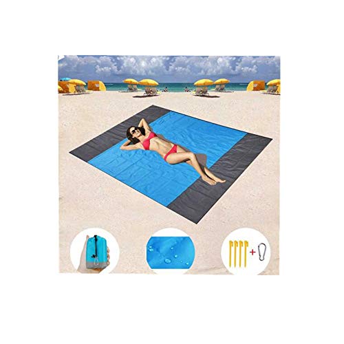FANORAD Beach Blanket, Outdoor Portable Picnic Blanket Rug Sandless Mattress Pad Waterproof Foldable Pocket Beach Mat (210X200cm, Blue) - Thumbnail 6