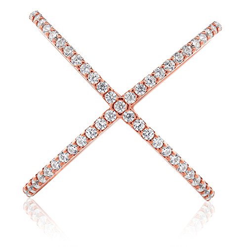 18K Rose Gold Over Sterling Silver Cubic Zirconia Criss-Cross