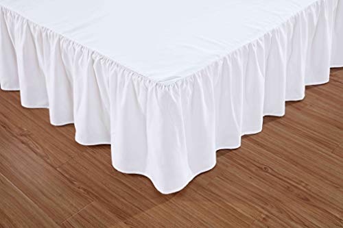 Sheets & Beyond Wrap Around Solid Luxury Hotel Quality Fabric Bedroom Dust Ruffle Wrinkle and Fade Resistant Gathered Bed Skirt 14 Inch Drop (Queen, White) - Thumbnail 2