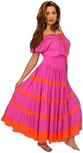 LOTUSTRADERS Color Block Mexican Peasant Smock Wedding Dress G448