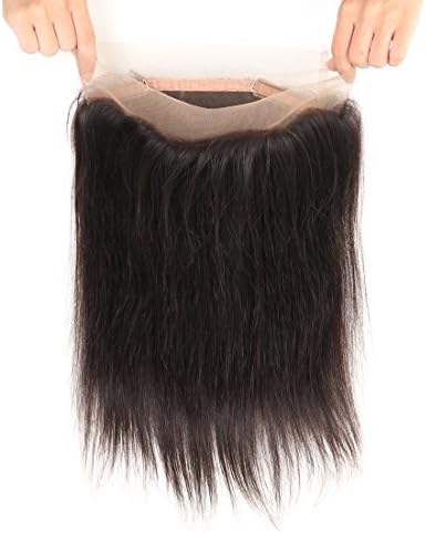 Freesia Hair Natural Hairline 360 Lace Frontal Closure With Baby Hair Pre Plucked Brazilian straight hair Virgin Human Hair Extension Full Lace Frontal Band Closure Bleached Knots Natural Black (16'')