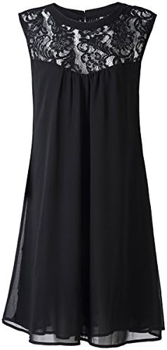 vanberfia Women's Lace Patchwork Loose Casual Mini Chiffon Dress
