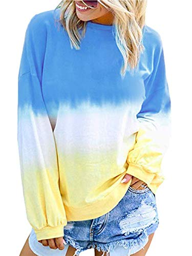 Women’s Casual Crew Neck Long Sleeve Gradient Contrast Color-Block Pullover Blouse Tops Loose Sweatshirts