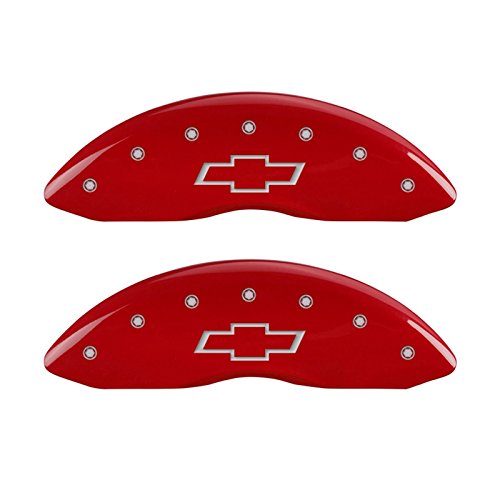 MGP Caliper Covers 14221FBOWRD Red Powder Coat Finish Front Caliper Cover, Set of 2 (Bowtie, Silver Characters, Engraved) (Certified Refurbished)